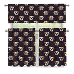 Cute English Bulldog Pattern Print 3 Piece Kitchen Curtains