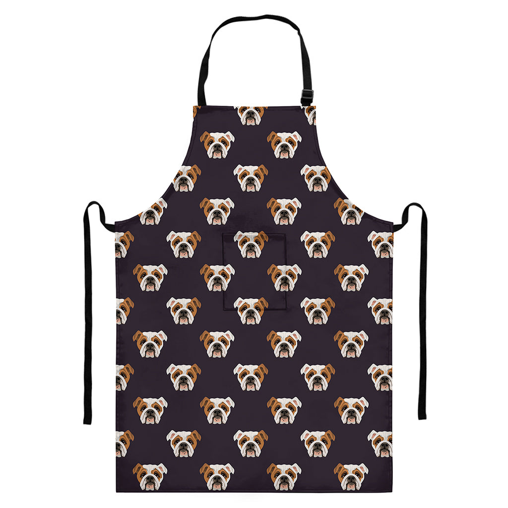 Cute English Bulldog Pattern Print Bib Apron With Pocket