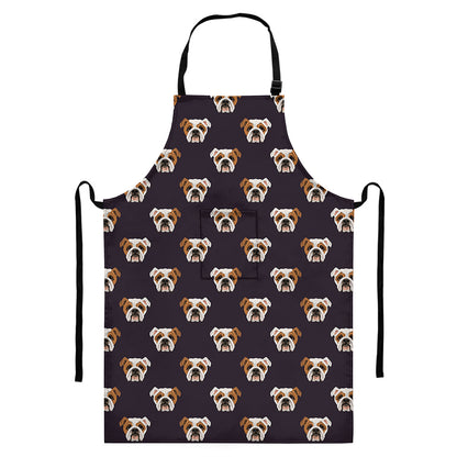 Cute English Bulldog Pattern Print Bib Apron With Pocket