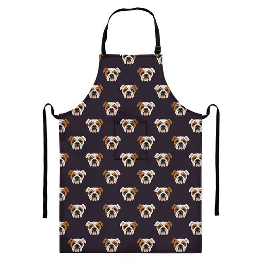 Cute English Bulldog Pattern Print Bib Apron With Pocket
