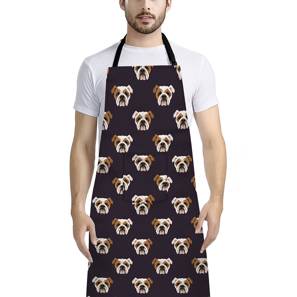 Cute English Bulldog Pattern Print Bib Apron With Pocket