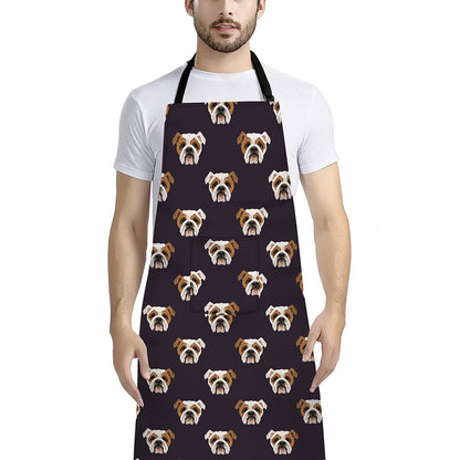Cute English Bulldog Pattern Print Bib Apron With Pocket