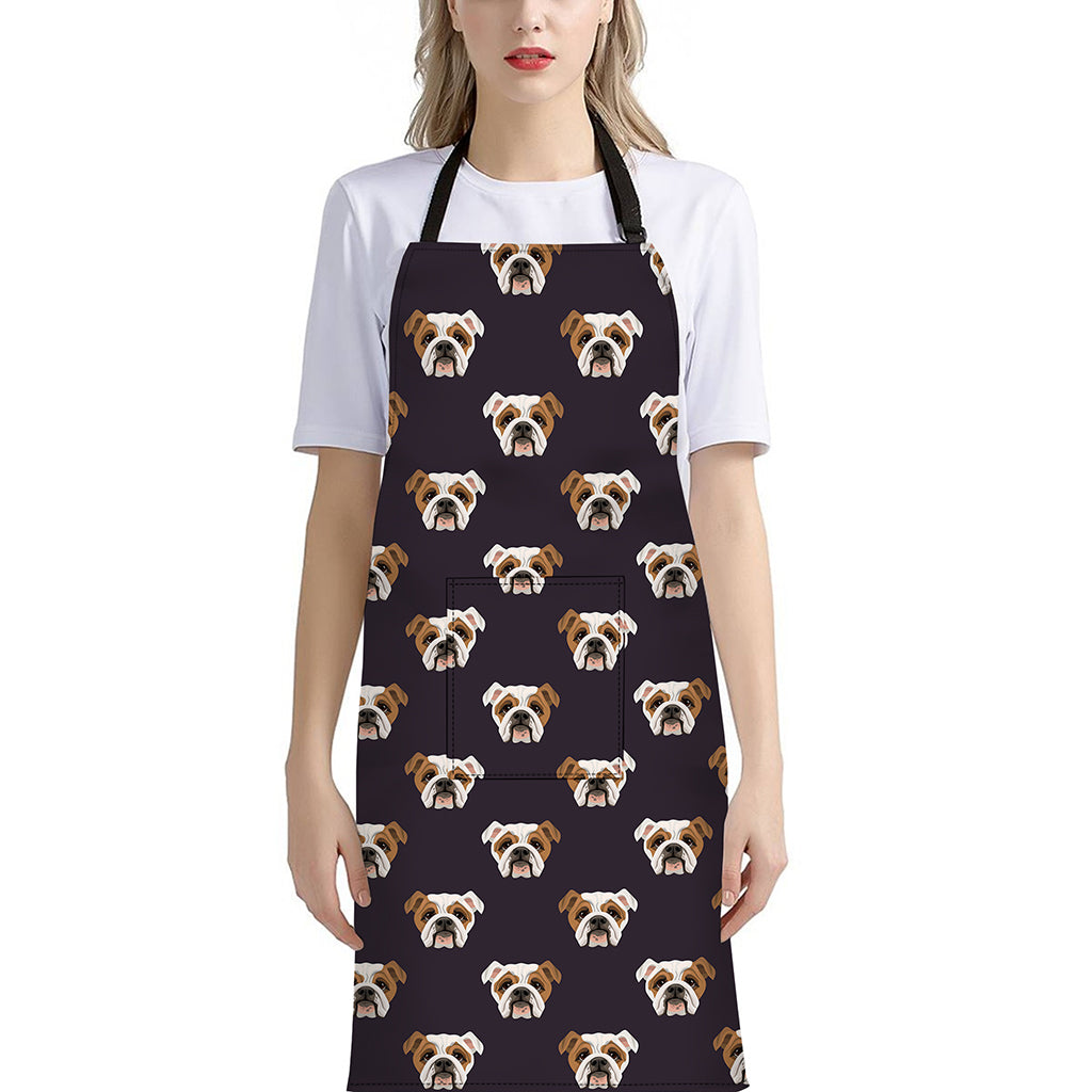 Cute English Bulldog Pattern Print Bib Apron With Pocket