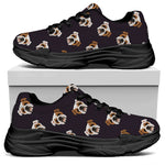 Cute English Bulldog Pattern Print Black Chunky Shoes