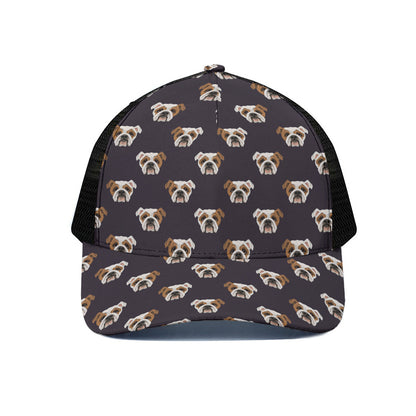 Cute English Bulldog Pattern Print Black Mesh Trucker Cap