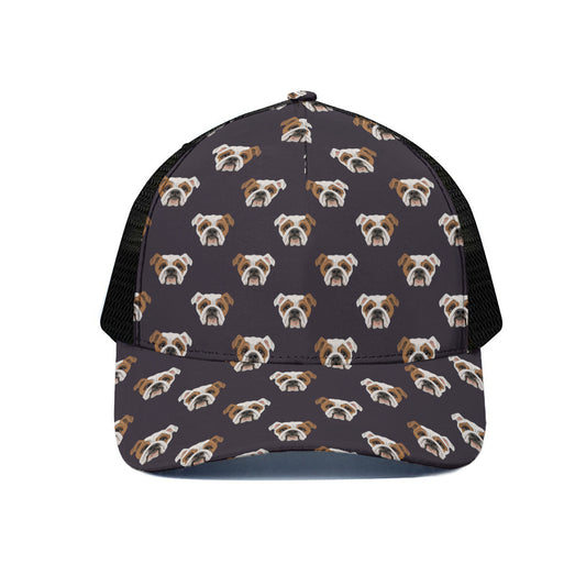 Cute English Bulldog Pattern Print Black Mesh Trucker Cap