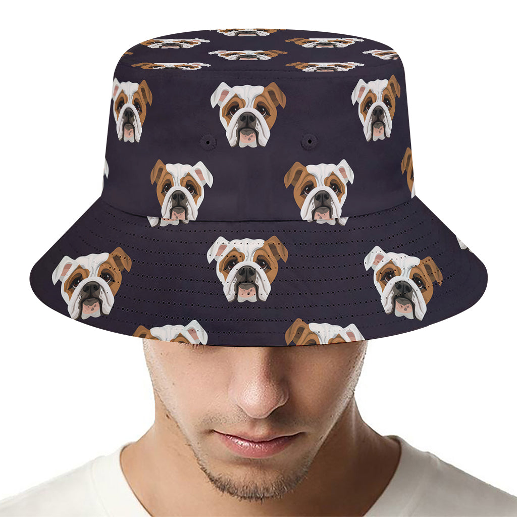 Cute English Bulldog Pattern Print Bucket Hat