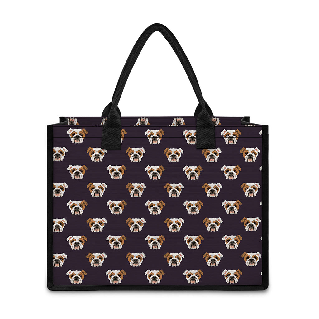 Cute English Bulldog Pattern Print Canvas Tote Bag