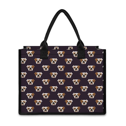 Cute English Bulldog Pattern Print Canvas Tote Bag