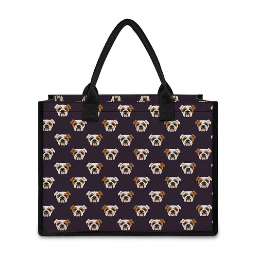 Cute English Bulldog Pattern Print Canvas Tote Bag