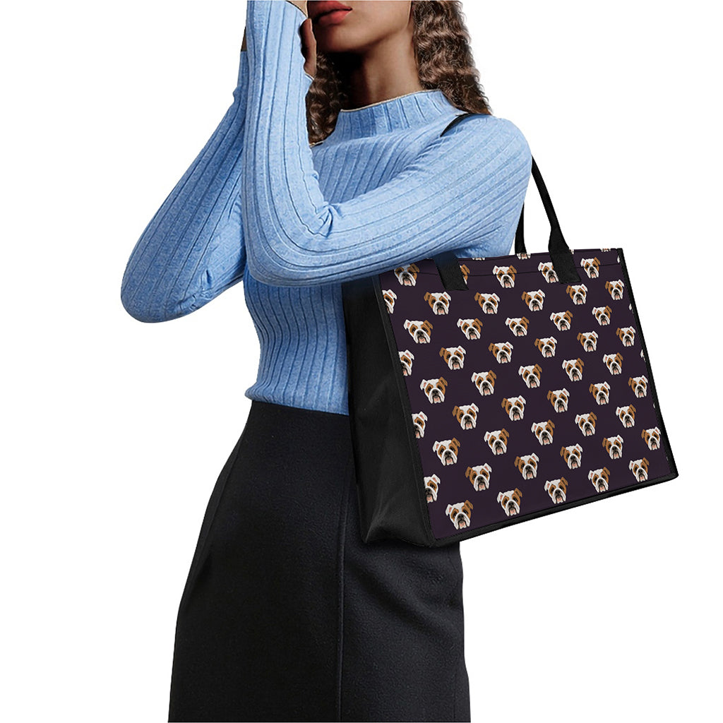 Cute English Bulldog Pattern Print Canvas Tote Bag