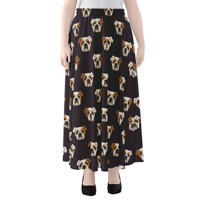 Cute English Bulldog Pattern Print Chiffon Maxi Skirt