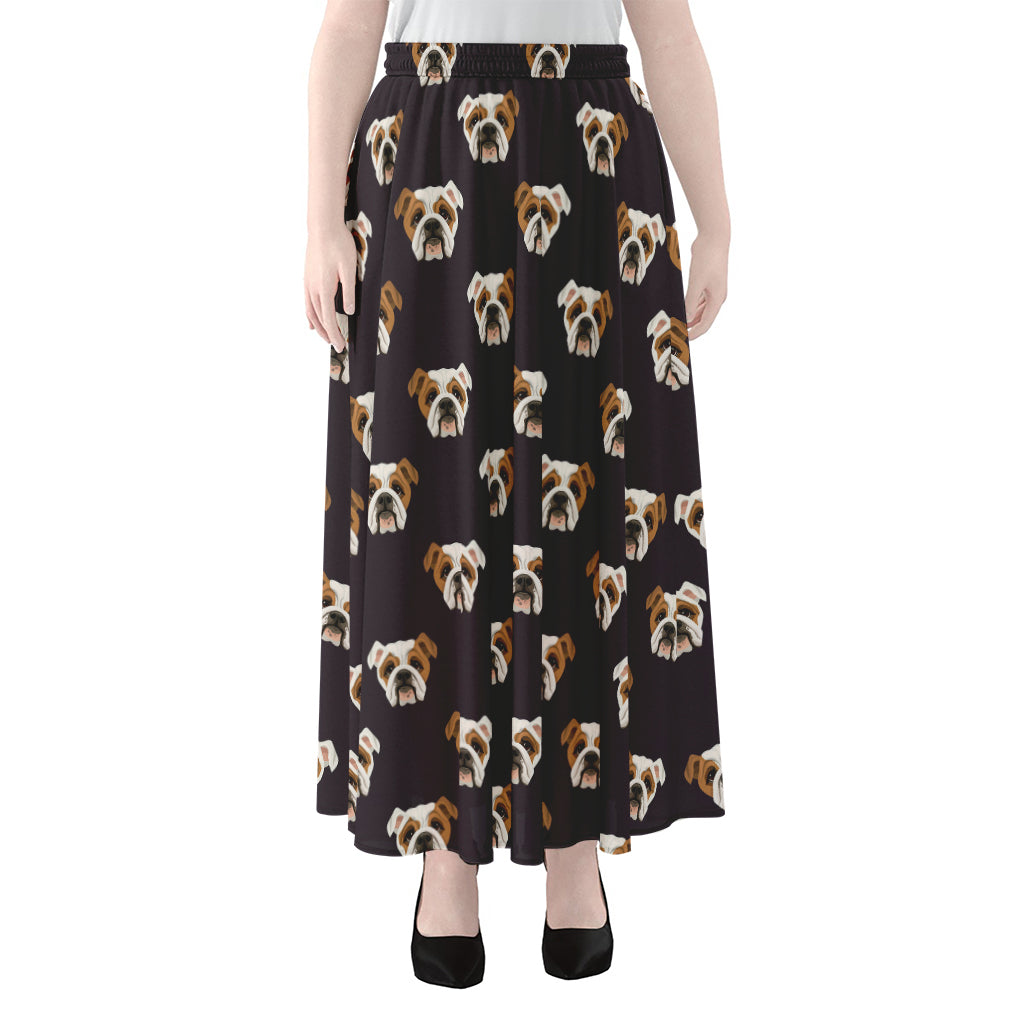 Cute English Bulldog Pattern Print Chiffon Maxi Skirt