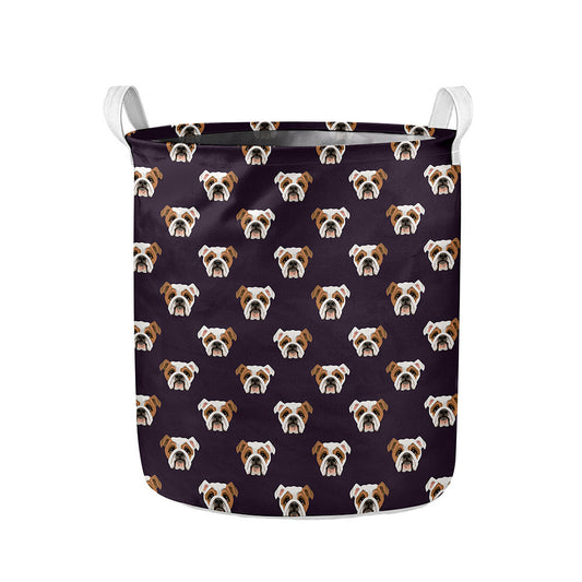 Cute English Bulldog Pattern Print Collapsible Laundry Basket