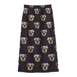 Cute English Bulldog Pattern Print Cotton Front Slit Maxi Skirt