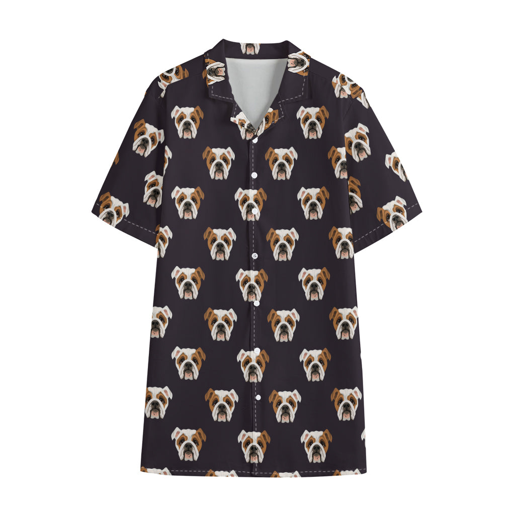 Cute English Bulldog Pattern Print Cotton Hawaiian Shirt