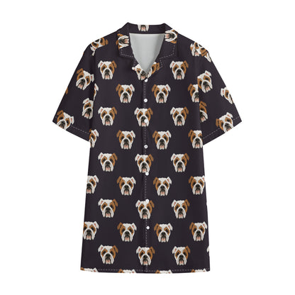 Cute English Bulldog Pattern Print Cotton Hawaiian Shirt