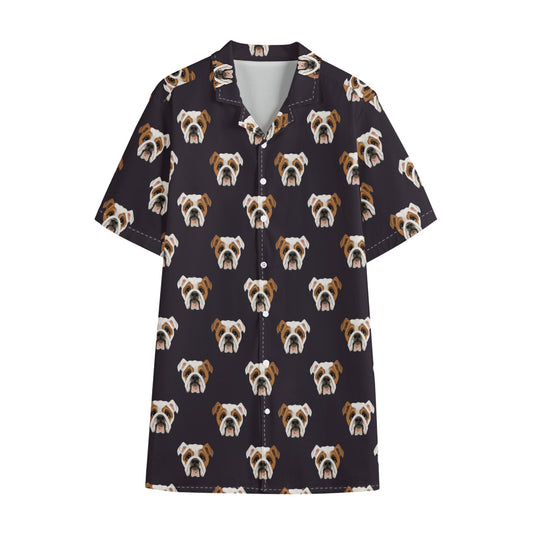 Cute English Bulldog Pattern Print Cotton Hawaiian Shirt