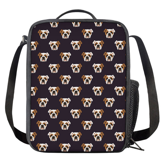 Cute English Bulldog Pattern Print Crossbody Lunch Bag