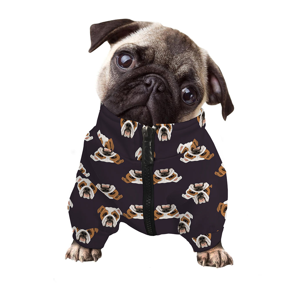 Cute English Bulldog Pattern Print Dog Zip Up Jacket
