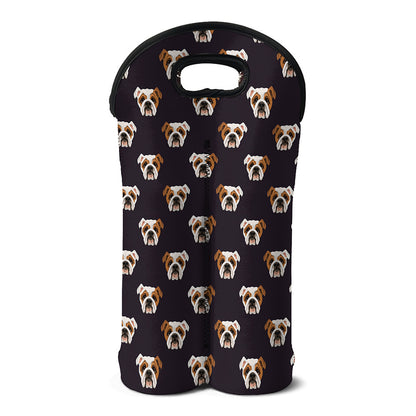 Cute English Bulldog Pattern Print Double Neoprene Wine Tote