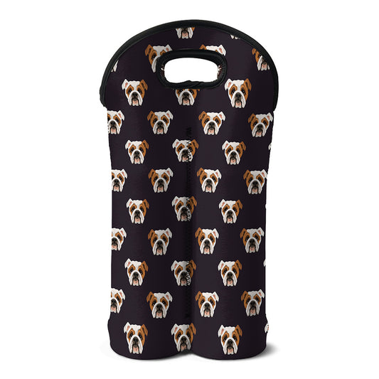 Cute English Bulldog Pattern Print Double Neoprene Wine Tote