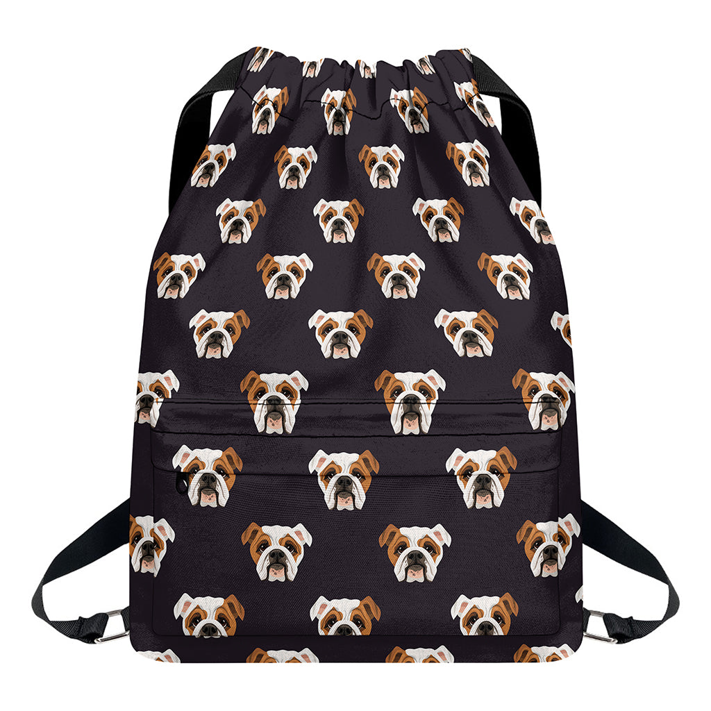 Cute English Bulldog Pattern Print Drawstring Backpack