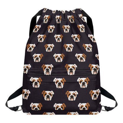Cute English Bulldog Pattern Print Drawstring Backpack