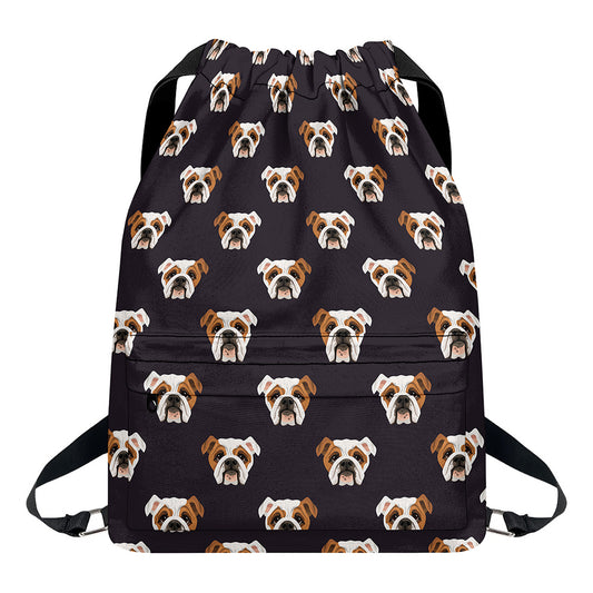Cute English Bulldog Pattern Print Drawstring Backpack