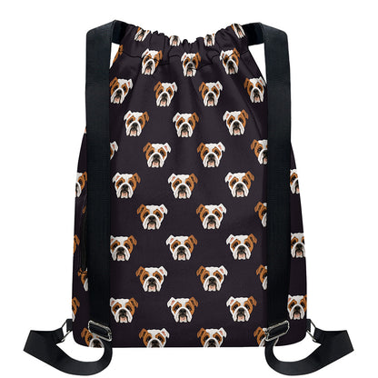 Cute English Bulldog Pattern Print Drawstring Backpack