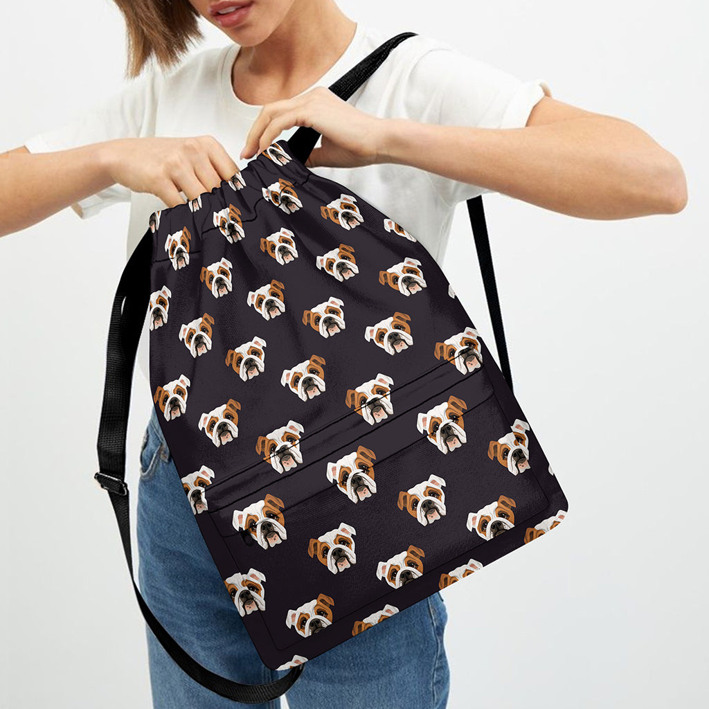Cute English Bulldog Pattern Print Drawstring Backpack