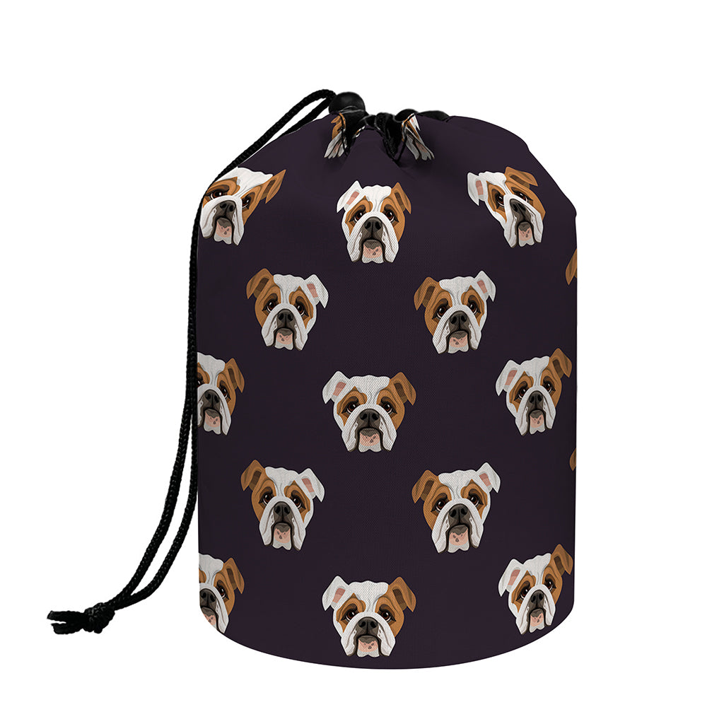 Cute English Bulldog Pattern Print Drawstring Makeup Bag