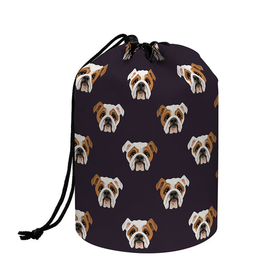 Cute English Bulldog Pattern Print Drawstring Makeup Bag