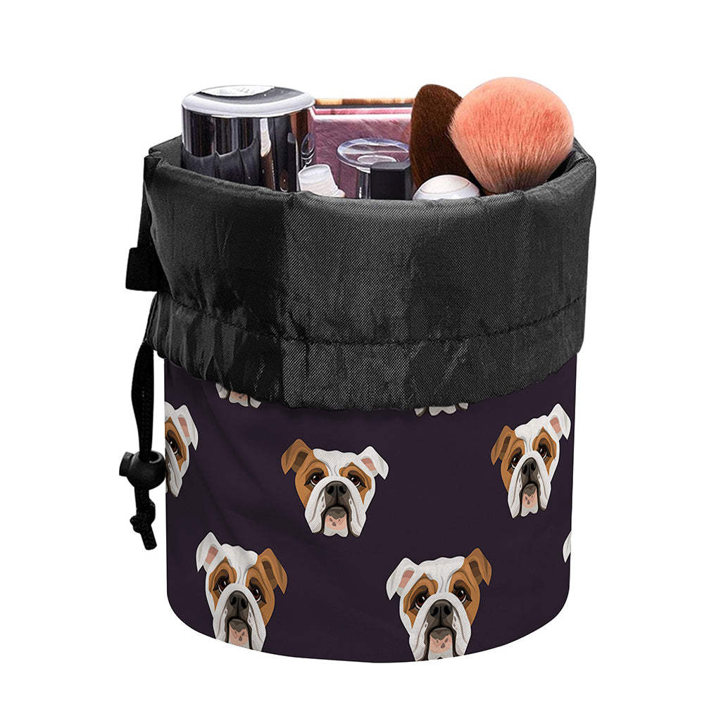 Cute English Bulldog Pattern Print Drawstring Makeup Bag