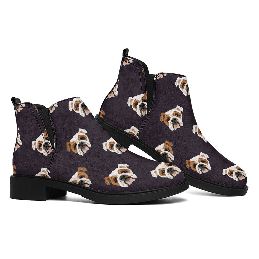 Cute English Bulldog Pattern Print Flat Ankle Boots