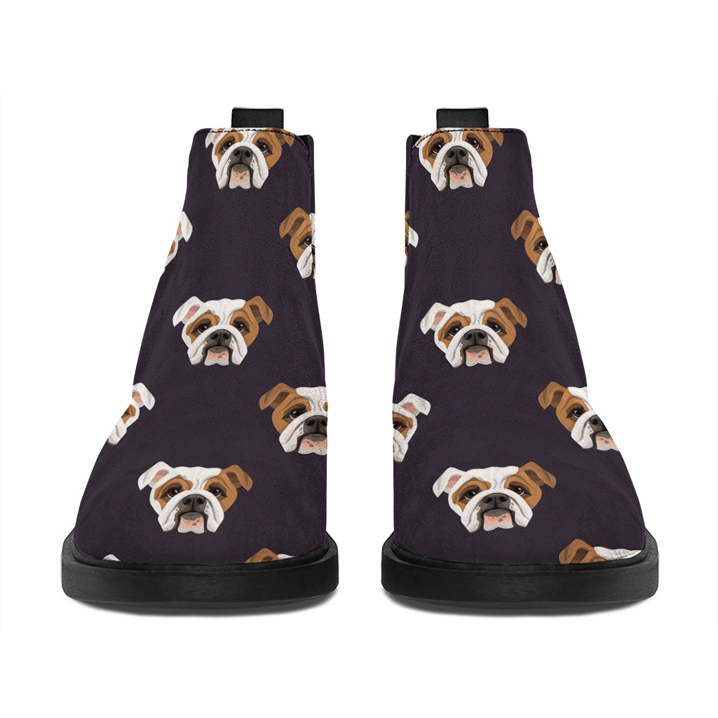 Cute English Bulldog Pattern Print Flat Ankle Boots