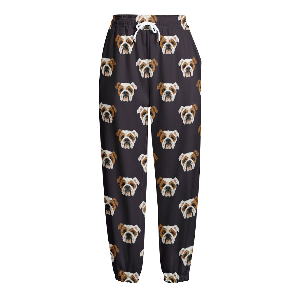 Cute English Bulldog Pattern Print Fleece Lined Knit Pants