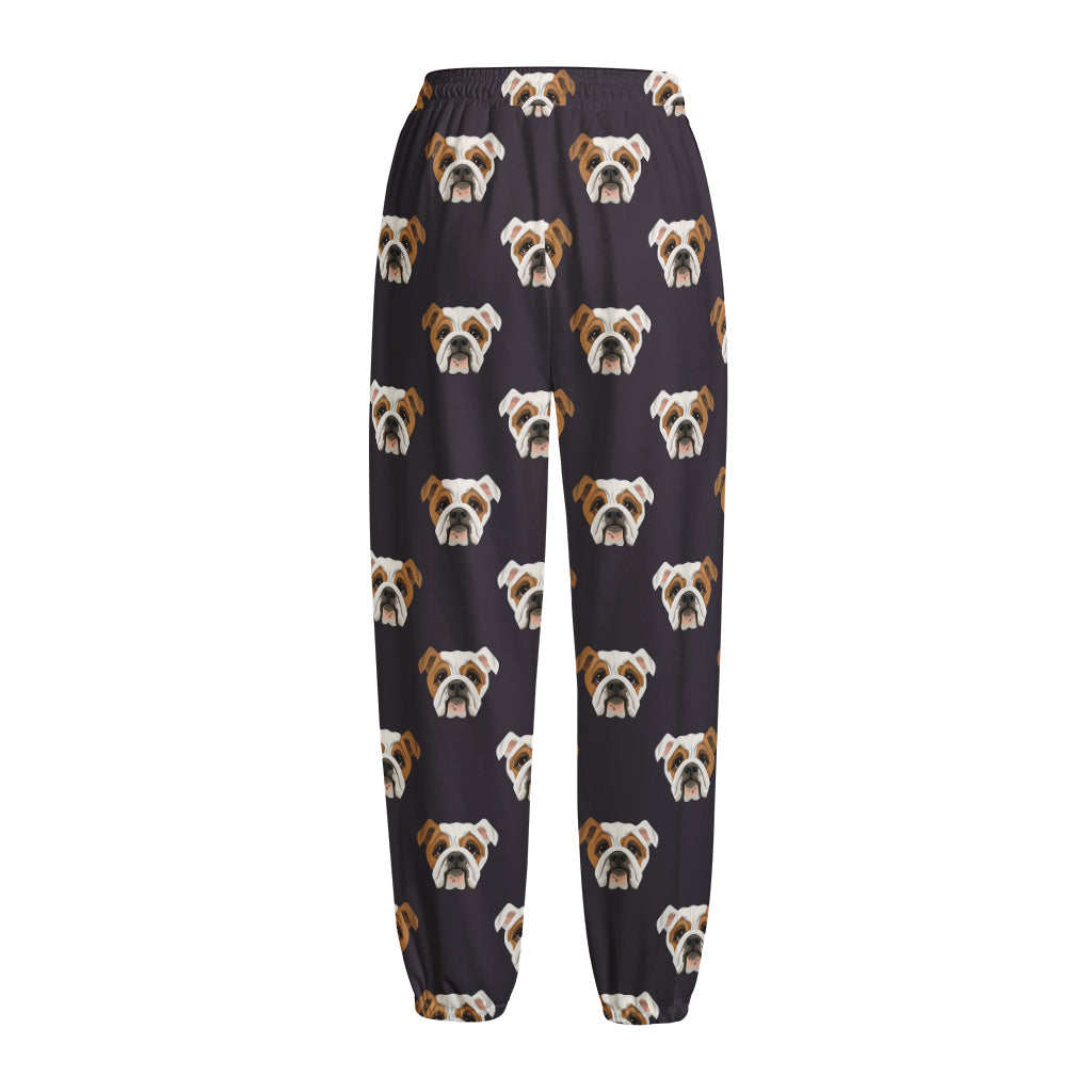 Cute English Bulldog Pattern Print Fleece Lined Knit Pants