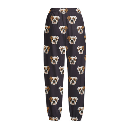 Cute English Bulldog Pattern Print Fleece Lined Knit Pants