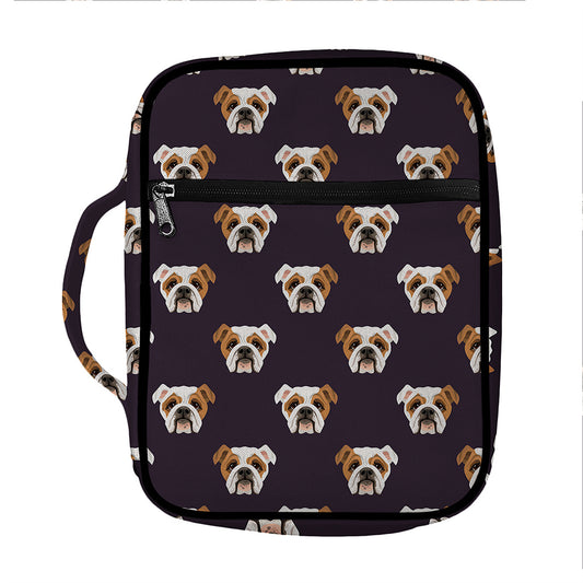 Cute English Bulldog Pattern Print Front Pocket Bible Bag