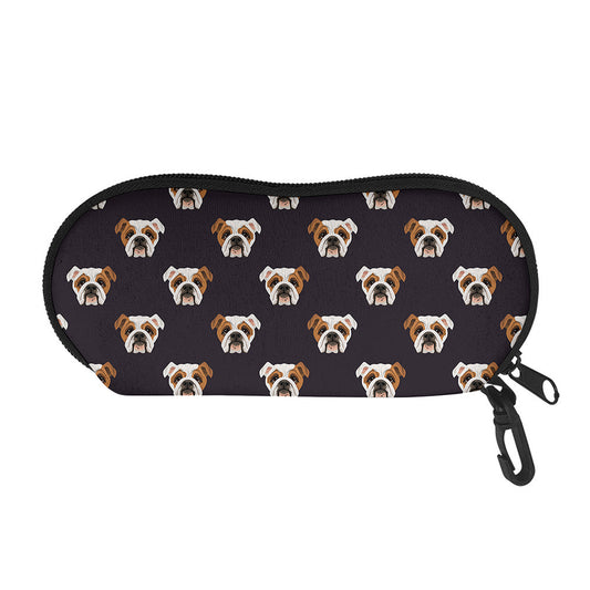 Cute English Bulldog Pattern Print Glasses Case