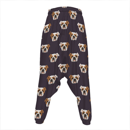 Cute English Bulldog Pattern Print Hammer Pants