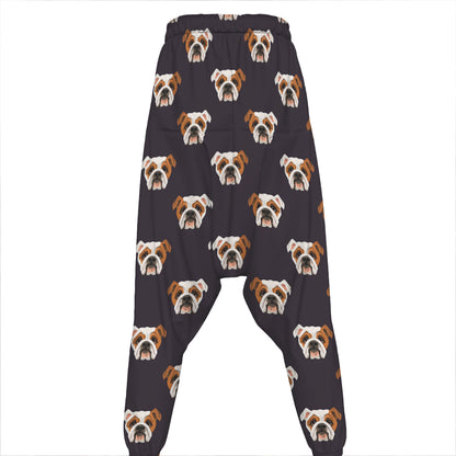 Cute English Bulldog Pattern Print Hammer Pants