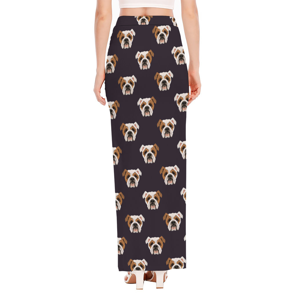 Cute English Bulldog Pattern Print High Slit Maxi Skirt