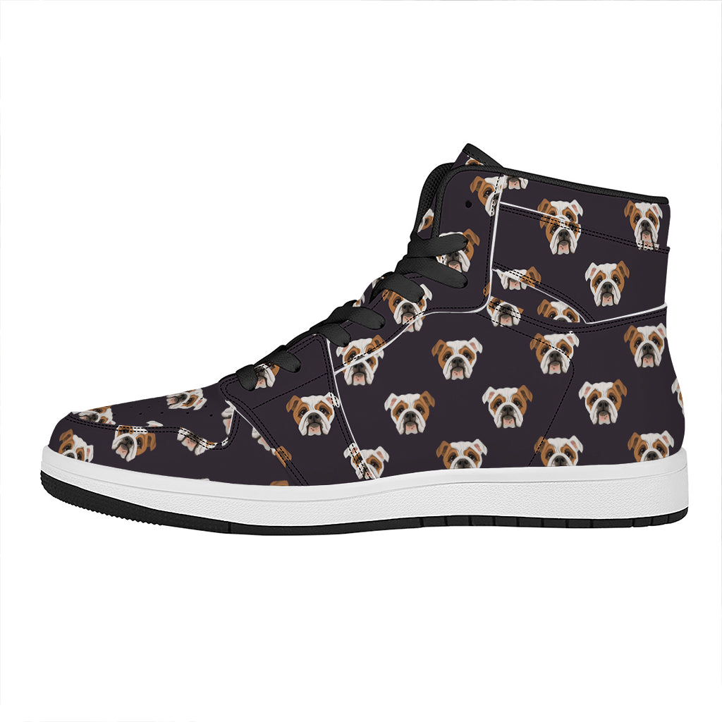 Cute English Bulldog Pattern Print High Top Leather Sneakers
