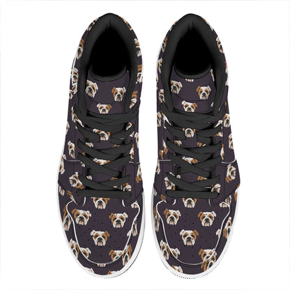 Cute English Bulldog Pattern Print High Top Leather Sneakers