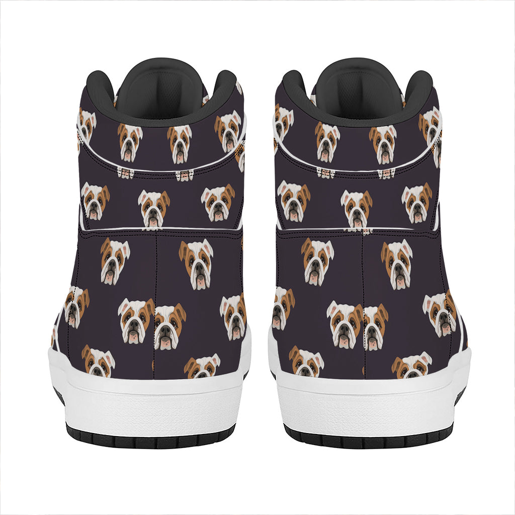 Cute English Bulldog Pattern Print High Top Leather Sneakers