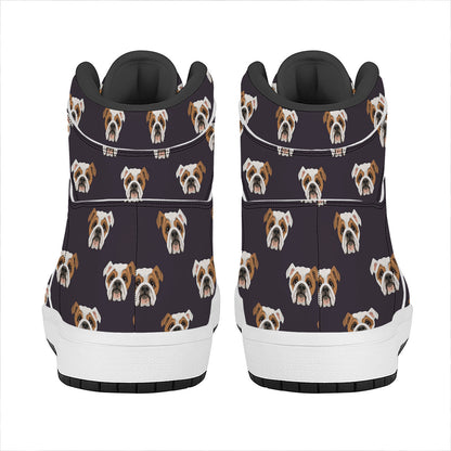 Cute English Bulldog Pattern Print High Top Leather Sneakers