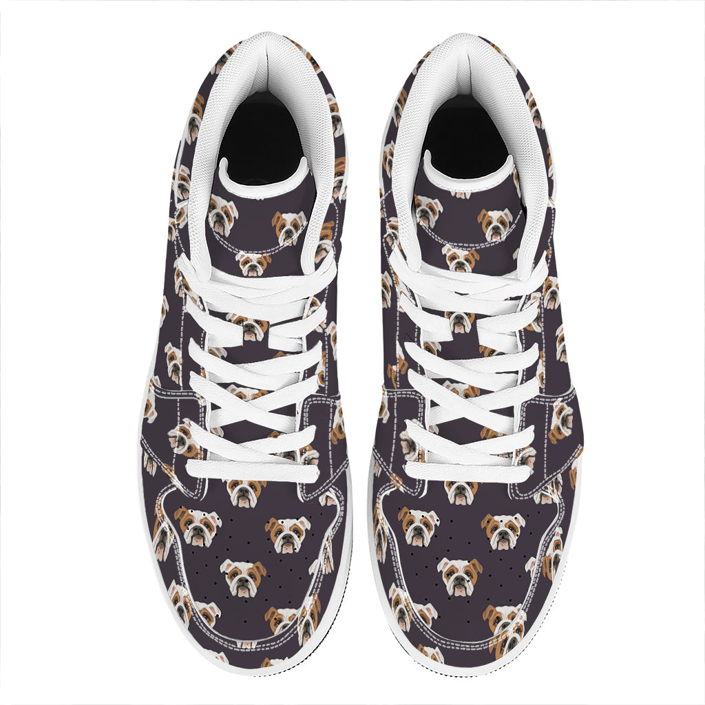 Cute English Bulldog Pattern Print High Top Leather Sneakers