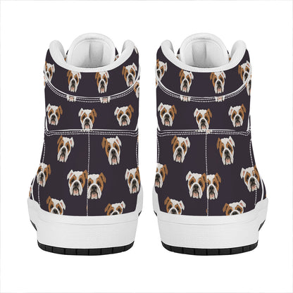 Cute English Bulldog Pattern Print High Top Leather Sneakers
